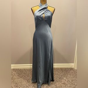 MARISSA SATIN HALTER NECK MIDI DRESS